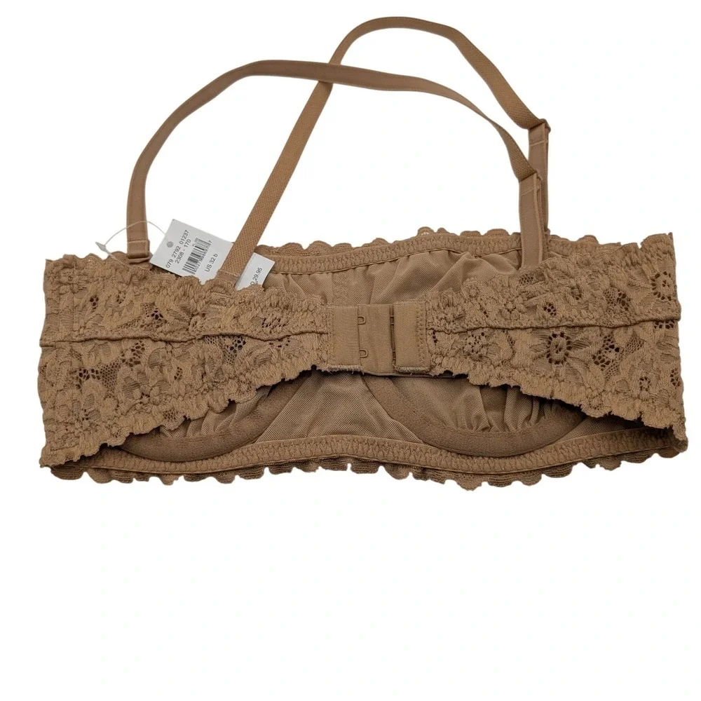 Aerie Happy Lace Bandeau Bra Tan Floral Scalloped‎ Underwire Convertible - 32B